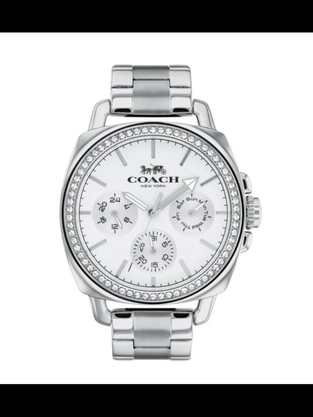 Coach Silver Tone Crystal-Accent Chronograph Watch
